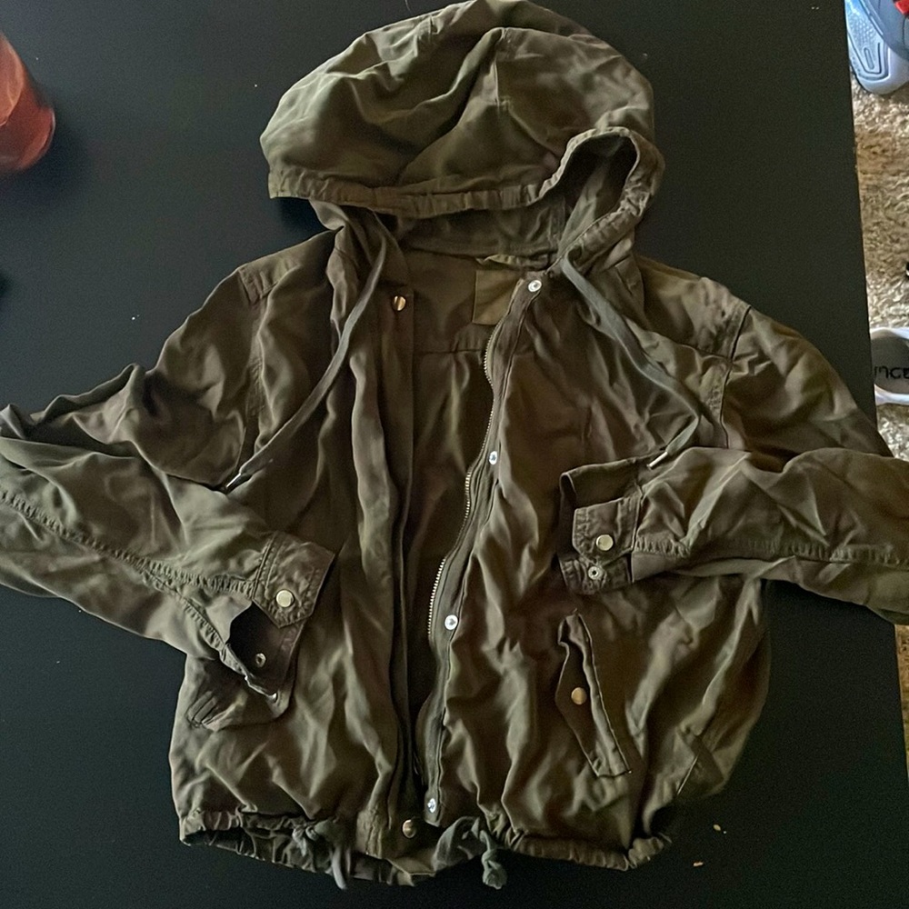 Army green cropped jacket